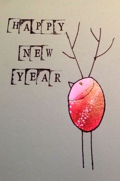 a happy new year card with an image of a reindeer