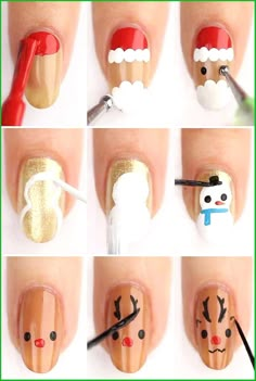 Diy Christmas Nail Art, Winter Nail Art Ideas, Nailart Tutorial, Christmas Nails Diy, Christmas Nails Easy, Christmas Gel Nails, Nail Art Designs Diy