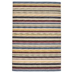 a multicolored rug with stripes on the bottom and bottom, in various colors