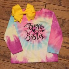 Long Sleeve 0306 Playful Tie Dye Cotton Tops, Playful Cotton Tie-dye Tops, Playful Cotton Tie Dye Tops, Hand Dyed Yellow Cotton Tops, Big Sister, Pink Yellow, Shirt Color, Kids Shirts, Kids Shop