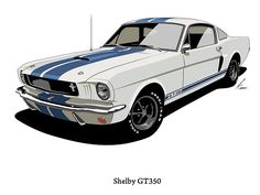 an old mustang muscle car painted in blue and white stripes