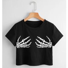 Skeleton Graphic Crop Tee. New. Sexy Halloween. Punk Style Black Top For Halloween, Fitted Trendy T-shirt With Skull Print, Black Punk Crop Top For Halloween, Fitted Graphic Tee With Skull Print, Edgy Short Sleeve Halloween Tops, Edgy Halloween Graphic Print Tops, Halloween Punk Black Crop Top, Halloween Punk Stretch Tops, Black Stretch Tops For Halloween