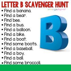 the letter b is for scavenger hunt with an upper and lower case word