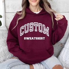 Personalized Hoodie, Custom Text On Sweater, Retro Sweatshirt, Custom College Letters Hoodie, Custom Quote, University College, Oversized Welcome to Creozive  ✅ How to Order ✔ Please check and review all listing photos for details ✔ Choose your shirt style, size and color according to Size & Color chart ✔ Click "add to cart" Also, you may go back to add more product then Click "Proceed to check out" ✔ When you check out, you may add a note to seller for any request  Product Details ✔ Shoulder-to Customizable College Varsity Sweatshirt, College Fan Apparel Sweatshirt With Lettering, College Team Name Hoodie Sweatshirt, Casual Sweatshirt With Custom Text For College, Oversized College Sweatshirt With Logo Print, College Letters, Letter Hoodie, Retro Sweatshirts, University College