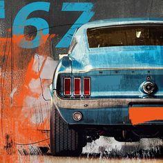 VINTAGE CARS Mustang Art, Auto Illustration, 67 Mustang, Auto Poster, Auto Retro, Cool Car Drawings, Automotive Artwork, Racing Art, Car Artwork