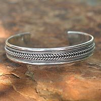 Sterling silver cuff bracelet, 'Lanna Illusions' Mens Sterling Silver Bracelets, Silver Bracelet Cuff, Simple Silver Jewelry, Graceful Movement, Silver Wrap Ring, Womens Cuff Bracelets, Braid Patterns, Silver Rings With Stones, Sterling Silver Mens Rings