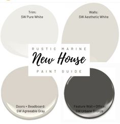 some white paint colors with the words rustic maine new house paint guide on it and below them