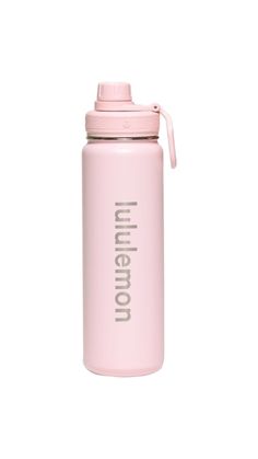 a pink insulated water bottle with the word insulated on it and a straw lid