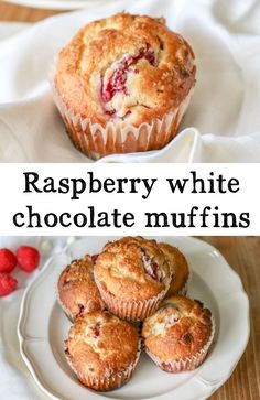 raspberry white chocolate muffins on a plate