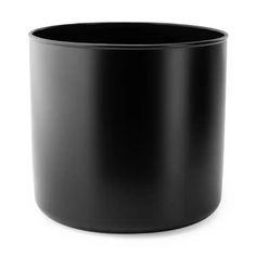 a black plastic cup on a white background