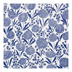 a blue and white wallpaper with flowers on it