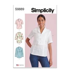 a women's blouse and top sewing pattern from the simplicity book, which features an easy