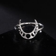 Let your style shine with this Crescent Moon Phases Witch Ring. Crafted from stainless steel and with a sleek 2mm width, this ring comes in a classic steel or gold color. Featuring a crescent moon and the different phases of the moon, this is an eye-catching piece that's perfect for everyday wear 🔮. Rings Masc, Witch Bedroom, Rings Moon, Witch Ring, Moon Phase Jewelry, Moon Phase Ring, Lunar Jewelry, Wicca Jewelry, Witch Rings