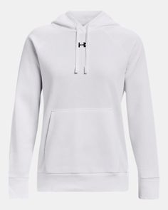 Ultra-soft cotton-blend fleece with brushed inside for extra warmth|Front kangaroo pocket|Ribbed cuffs & bottom hem Heather White, Hem Style, Workout Hoodie, Under Armour Women, White Hoodie, Heather Black, Colorful Hoodies, Fleece Hoodie, Kangaroo Pocket