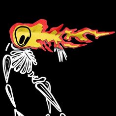 a drawing of a skeleton with flames coming out of it