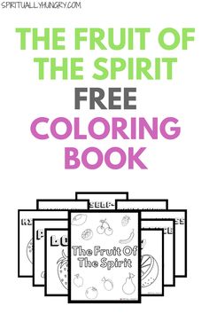 the fruit of the spirit coloring book is shown with four different pictures and text on it