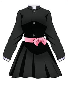 a black dress with pink bow tie and collar