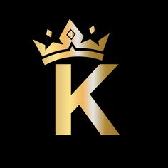 the letter k is made up of gold and has a crown on top of it