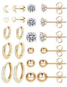 PRICES MAY VARY. Title: 11 Pairs Surgical Steel Earrings Sets for Multiple Piercing Lightweight Small Huggie Hoop Earrings CZ Stud Earrings for Women Cartilage Trendy Hypoallergenic free combination（gold/silver/roes). Product Type: Departments > Women > Jewelry > Earrings > Stud Gold Metal Piercings, Earrings Sets, Ear Parts, Surgical Steel Earrings, Nickel Free Earrings, Steel Earrings, Cz Stud Earrings, Stud Earrings For Women, Cz Earrings