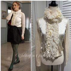 Seen On Blair Waldorf (Leighton Meester In Gossip Girl) Ruffle Detail With Sequins Cardigan. White/Cream Color, Size Xs. Very Good Condition. White Ruffled Cardigan For Spring, White Ruffled Cardigan For Fall, Elegant Long Sleeve Ruffled Cardigan, Cream Ruffled Cardigan For Fall, Ruffle Cardigan, Sequin Cardigan, Cardigan White, Leighton Meester, Blair Waldorf