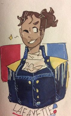 a drawing of a woman in overalls with her hair pulled back and smiling at the camera