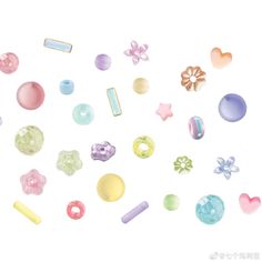 an assortment of various candies and donuts on a white background