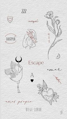 an image of some drawings on paper with the words escape written in different font styles