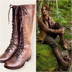 As Seen On Katniss Everdeen (Jennifer Lawrence) From Hunger Games! A Lace-Up Version Of Our Heritage Melissa Design, This Boot Adds Vintage Edge To Any Outfit In Your Closet, From Your Thrift Shop Favorites To This Season's Menswear Looks. Laces Snake All The Way Up While The Side Zipper Lets You Slip In And Out With Ease. And The Rubber Lug Sole Has You Prepared For Anything Life Throws Your Way. A Must-Have For Your Fall, Winter & Spring Cold Weather Outfits. Sold Out Style Like New Beautiful Lace Up Riding Boots Outfit, Druid Shoes, High Lace Up Boots Outfits, Lace Up Brown Boots, How To Style High Boots, Archaeology Aesthetic Outfit, Knee High Lace Up Boots Outfit, Woodsy Outfit, Vintage Lace Up Boots