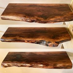 three different angles of a wooden table