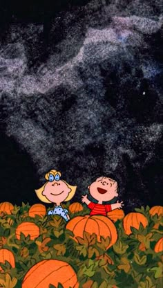 charlie brown and his pumpkins in the night sky