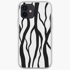 an iphone case with black and white zebra stripes on it's back, showing the pattern