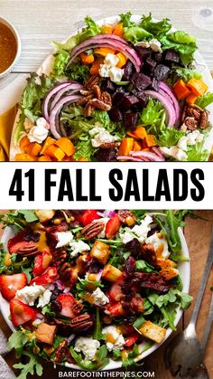 Complete Meal Salads, Fall Salad Spinach, Friendsgiving Salad Recipes, Half Baked Harvest Salad Recipes, Fall Veggies In Season, Nut Free Fall Salad, Green Salad Ideas For Party, Healthy Salad Vegetarian, Small Salad Ideas