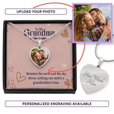 personalized engraved necklace with photo and message in gift box for grandma or grandma to be