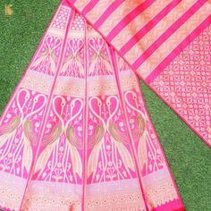 Pink Pure Katan Silk Handloom Banarasi Kalidar Crane Lehenga - Khinkhwab Traditional Handloom Brocade Saree, Handloom Brocade Traditional Wear For Diwali, Elegant Saree With Woven Motifs In Traditional Drape, Elegant Saree With Woven Motifs And Traditional Drape, Diwali Traditional Brocade Wear With Handloom Details, Festival Paithani Silk Choli With Traditional Patterns, Elegant Ceremonial Dupatta With Woven Motifs, Elegant Brocade Saree With Woven Motifs, Elegant Pink Anarkali Set For Traditional Ceremonies