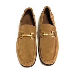 Salvatore Ferragamo Men's Fiordi Suede Moc-Toe Loafers Brown Sugar Suede Worn Twice-Perfect Condition Classic Suede Driving Loafers, Semi-formal Suede Loafers With Leather Sole, Semi-formal Suede Loafers With Brogue Detailing, Luxury Semi-formal Loafers With Suede Lining, Brown Suede Slip-on Tassel Loafers, Salvatore Ferragamo Men, Suede Loafers, Salvatore Ferragamo, Loafer Shoes