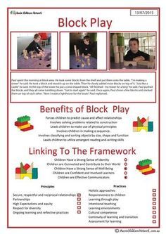 a flyer for a block play event with images of blocks on the front and back