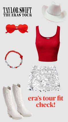 Red Taylor Swift Outfits Concert, Cute Era Tour Outfits, Red Taylor Swift Halloween Costume, Bejeweled Taylor Swift Inspired Outfit, Preppy Taylor Swift Eras Tour Outfits, Easy Taylor Swift Outfit Ideas, Taylor Swift Aesthetic Clothing, Preppy Taylor Swift Outfits, Cool Eras Tour Outfits