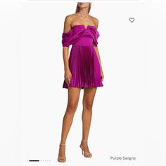 Bought At Edit Sale For $400 Nwt For $498 Glamorous Pleated Mini Dress For Cocktail, Glamorous Pleated Mini Dress For Cocktail Events, Off-shoulder Pleated Evening Mini Dress, Evening Off-shoulder Pleated Mini Dress, Elegant Purple Pleated Mini Dress, Fitted Purple Pleated Mini Dress, Purple Pleated Evening Dress, Purple Pleated Cocktail Dress, Purple Pleated Mini Dress