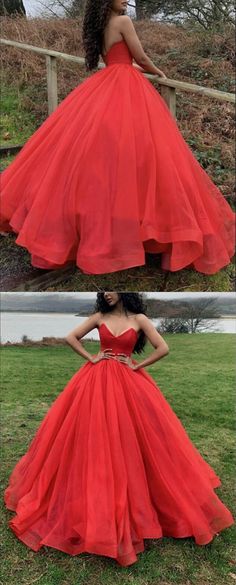 Red Fitted Bodice Organza Dress, Red Bridesmaid Ball Gown, Red Tulle Dress With Sweetheart Neckline, Red Organza Dress For Banquet, Red Tulle Evening Dress With Sweetheart Neckline, Red Strapless Gown For Quinceanera, Red Ball Gown For Bridesmaid, Red Sweetheart Neckline Dress For Debutante Ball, Wedding Gown With Heart-shaped Neckline For Prom Season