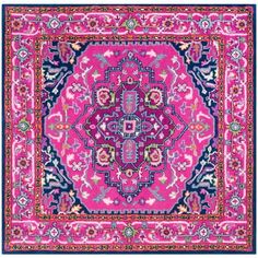 SAFAVIEH Bellagio BLG541C Handmade Pink / Navy Rug The Bellagio Collection is SAFAVIEH's latest example of fashion forward classic area rugs designed for contemporary home decor. These transitionally styled floor coverings showcase traditional motifs refreshed in vibrant colors and soft textures. Made using a blend of pure wool and silky smooth viscose for a shimmering finish and a timeless decorative aesthetic. Rug has an approximate thickness of 0.5 inches. For over 100 years, SAFAVIEH has set Pink Gold Office, Navy Rugs, Area Rug Design, Elegant Centerpieces, Navy Rug, Navy Area Rug, Contemporary Home Decor, Hand Tufted Rugs, Accent Rugs