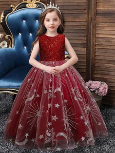 Red Flower Girl Dresses Jewel Neck Sleeveless Ankle-Length A-Line Embroidered Polyester Kids Party Dresses Girls Formal Wear, Red Flower Girl, Red Flower Girl Dresses, Girls Dresses Online, Kids Party Dresses, Jewel Neck, Silver Dress, Christmas Dress