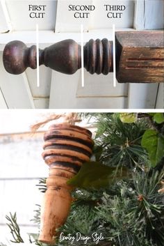 an old door handle is turned into a christmas ornament with wood dows