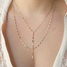 Double Strand Y Necklace, Layered Necklace, - Wander + Lust Jewelry Low Cut Dress, Loose Tank Top, Low Cut Dresses, Silver Link Chain, Loose Tank, Loose Tank Tops, Cut Dress, Y Necklace, Freshwater Pearls Earrings