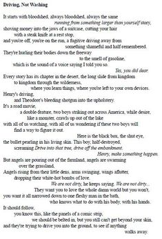 a poem written in black and white with the words driving not washing on top of it