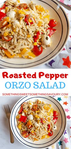 roasted pepper orzo salad is an easy and healthy side dish