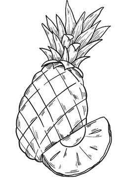 a black and white drawing of a pineapple