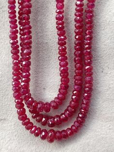 "Christmas Day Gift 16\" Natural Ruby Faceted Beads Rondelle Beaded Necklace 3 - 4 mm Genuine Ruby Gemstones Beads Faceted Ruby Loose Strand Excellent faceted Bead Stones Natural :Natural Gemstones Stone Weight : Approx 60 carat each 16\" Strand Size : approx 3 - 4 mm beads (Graduation) Strand Length : 16\" Origin : Longido ( Arusha Region in Tanzania ) Country/Region of Manufacture :India Good quality and affordable natural deep Red Ruby Gemstone Faceted beads. Here we brings these beads as Loo Single Strand Round Bead Gemstones For Gifts, Single Strand Gemstones As Gift, Gift Polished Rondelle Beaded Necklaces, Polished Rondelle Bead Necklace For Gifts, Gift Rondelle Polished Beads Necklace, Red Faceted Rondelle Beaded Necklaces, Ruby Single Strand Beaded Necklaces With Round Beads, Single Strand Ruby Beaded Necklaces With Round Beads, Single Strand Ruby Beaded Necklace With Round Beads