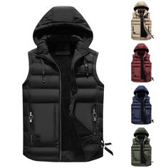 Men's Winter Packable Quilted Puffer Down Vest Fleece Lined Zipper Hooded Coat   Features: 1.It is made of high quality materials, durable enough for your daily wearing 2.Stylish and fashion design make you more attractive and Handsome 3.Comfortable material, suitable for a variety of occasions. Product information: Season: Spring, Autumn Winter Gender: Man Occasion: Casual, Party, Material: Polyester Pattern Type: Solid Style: Casual, Handsome, Sleeve length: Sleeveless Fit: Fits true to size T Hooded Vest, Jacket Parka, Down Jackets, Sleeveless Jacket, Mens Winter Fashion, Mens Hooded, Down Vest, Green And Khaki, Hooded Coat