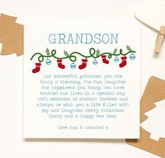 a christmas card that reads grandson our wonderful grandson, you are truly a blessing