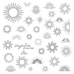 the sun and other types of suns in black and white, with text that reads bright sunshine